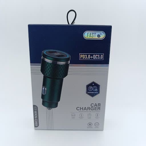 شارژر فندکی 60W سوپر فست  Wkn-c069 فلزی 2خروجی type-c