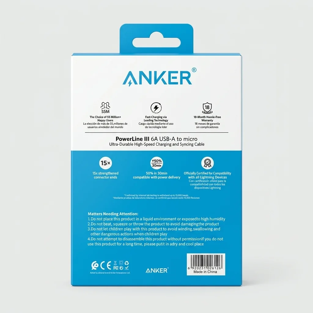 کابل میکرو USB انکر ANKER مدل AK-100، 6A